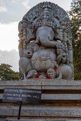 Halebidu, Karnataka, India - November 2, 2013: Hoysaleswara Temple of Shiva. Huge gray stone...