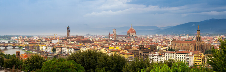 Fototapeta na wymiar Panorama of Palazzo Vecchio, Florence Cathedral, and Basilica di Santa Croce in FLorence Italy