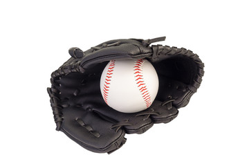 Baseball in a Glove on white background. (clipping path)
