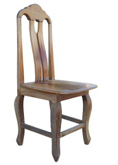 Old wooden chair on white background. (clipping path)