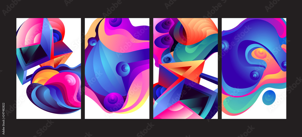 Aufkleber vector abstract 3d colorful gradient geometric curvy pattern background illustration. set of abstrac