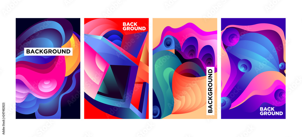 Poster vector abstract 3d colorful gradient geometric curvy pattern background illustration. set of abstrac