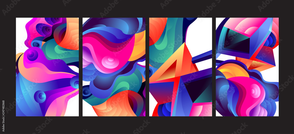 Aufkleber vector abstract 3d colorful gradient geometric curvy pattern background illustration. set of abstrac