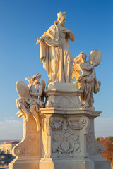 Fototapeta na wymiar Prague - The baroque Statue of Francis Borgia on the Charles bridge by Ferdinand Brokoff (1710).