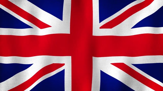 United Kingdom of Great Britain, Union Jack flag waving in the wind. Closeup in 4k of realistic British flag with highly detailed fabric texture