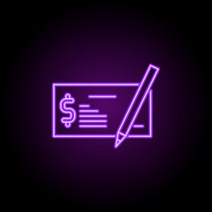 bank check payment outline icon. Elements of Banking & Finance in neon style icons. Simple icon for websites, web design, mobile app, info graphics