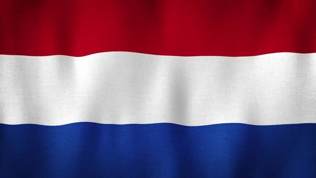 Netherland flag waving in the wind. Closeup in 4k of realistic Dutch flag with highly detailed fabric texture