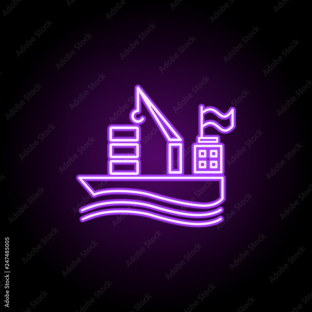 Poster loading ship outline icon. elements of cargo logistic in neon style icons. simple icon for websites,