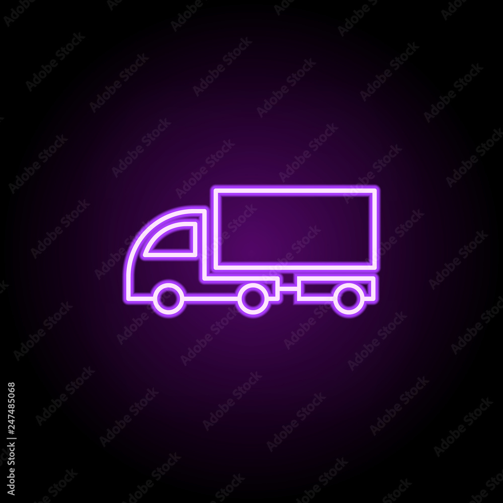 Poster lorry with a trailer outline icon. elements of cargo logistic in neon style icons. simple icon for w
