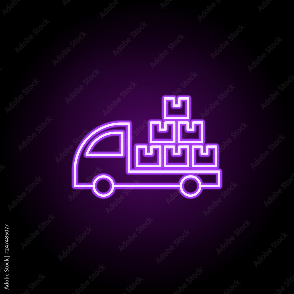 Poster lorry with parcels outline icon. elements of cargo logistic in neon style icons. simple icon for web