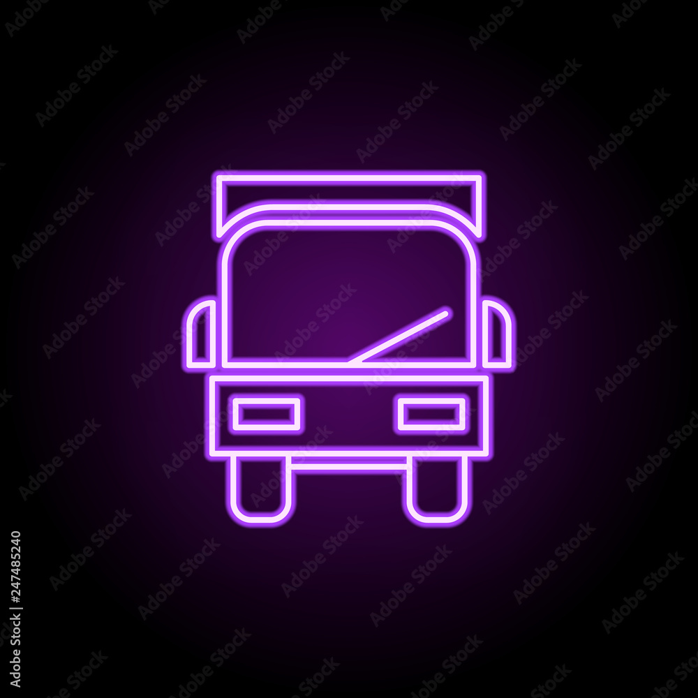 Poster lorry from the front outline icon. elements of cargo logistic in neon style icons. simple icon for w