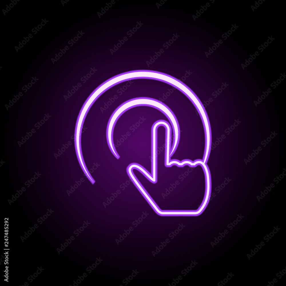 Poster hand on button outline icon. elements of cargo logistic in neon style icons. simple icon for website