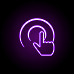 hand on button outline icon. Elements of Cargo logistic in neon style icons. Simple icon for websites, web design, mobile app, info graphics