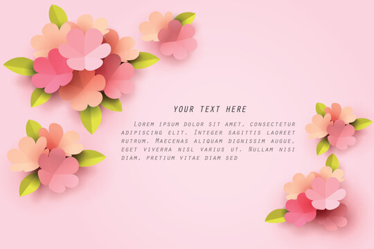 Paper art of pink flower template on pink background with copy space for text