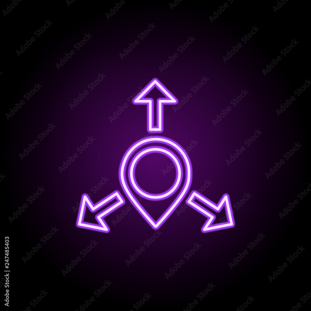 Poster pin and different directions outline icon. elements of cargo logistic in neon style icons. simple ic