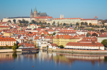 Naklejka na ściany i meble Prague - The Charles Bridge, Castle and Cathedral withe the Vltava river.