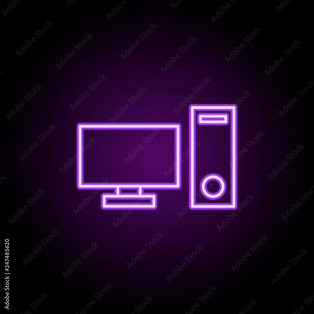 Poster a computer outline icon. elements of education in neon style icons. simple icon for websites, web de