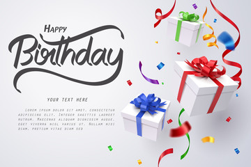 Falling gift box and Happy birthday calligraphy, Happy birthday celebrate - 247485604