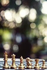Chess board game, pieces team presentation, business competitive concept