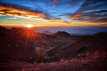 Obraz na płótnie Canvas The Sunset On Old Volcanic Cones