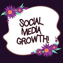 Conceptual hand writing showing Social Media Growth. Business photo text marketing is obtained by value of internet and tv Blank Color Shape with Flowers Border for Cards Invitation