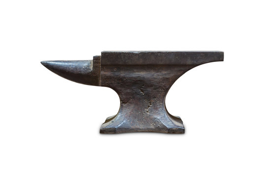 Old anvil on steel table