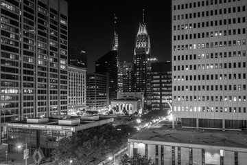 View of downtown at night, in Baltimore, Maryland