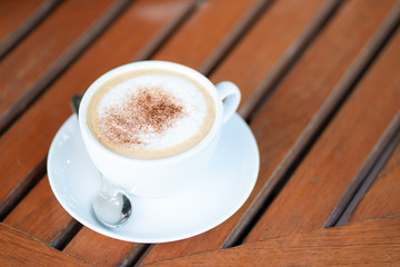 Hot coffee mug placed on the table