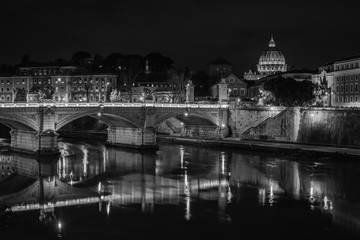 Fototapeta premium Ponte Vittorio Emanuele II and St. Peter's Basilica at night, in Rome, Italy