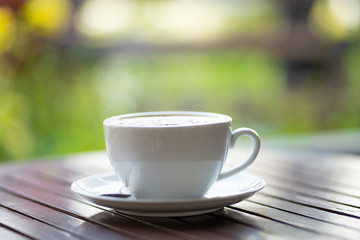 Hot coffee mug placed on the table