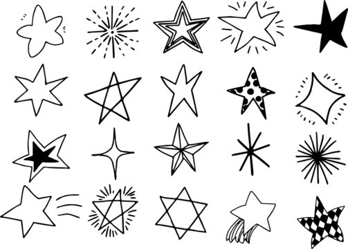 Monochrome Hand-drawn star set