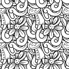 Seamless vector pattern with cute cartoon monsters and beasts. Nice for packaging, wrapping paper, coloring pages, wallpaper, fabric, fashion, home decor, prints etc