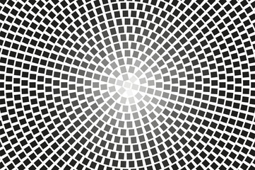 Black and white halftone vector texture. Rough centered gradient. Dark rectangle ornament for vintage effect