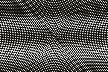 White dot on black halftone vector texture. Centered dotted gradient. Frequent dotwork surface for vintage effect