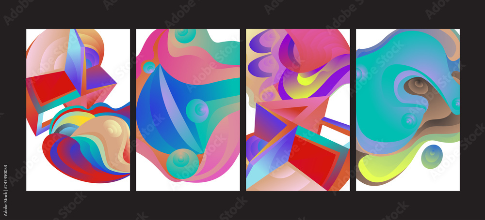 Aufkleber vector abstract 3d colorful gradient geometric curvy pattern background illustration. set of abstrac