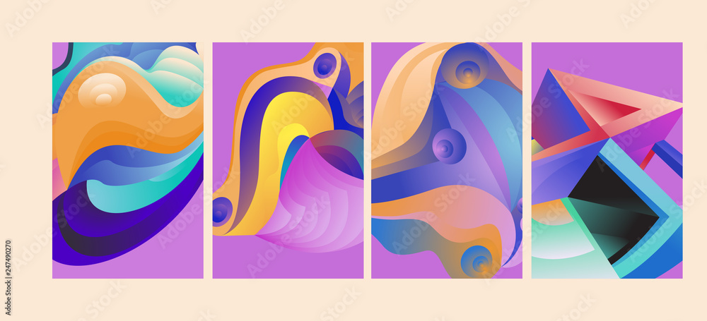 Aufkleber vector abstract 3d colorful gradient geometric curvy pattern background illustration. set of abstrac