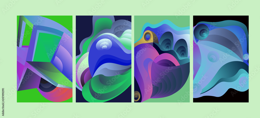 Aufkleber vector abstract 3d colorful gradient geometric curvy pattern background illustration. set of abstrac
