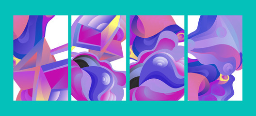 Vector Abstract 3D Colorful Gradient Geometric Curvy pattern background illustration. Set of Abstract Techno and cultural background for Cover, Poster, and print in Eps 10