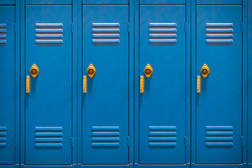 Row of Blue High School Lockers, Close Up
