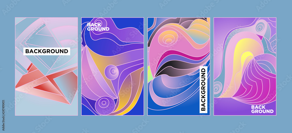 Poster vector abstract 3d colorful gradient geometric curvy pattern background illustration. set of abstrac