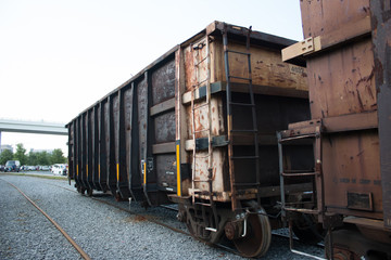 Fototapeta na wymiar Rusty train wheels on a track