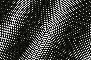 White dot on black halftone vector texture. Diagonal dotted gradient. Round dotwork surface for vintage effect