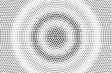 Black on white halftone vector texture. Centered dotted gradient. Rough dotwork surface for vintage effect.