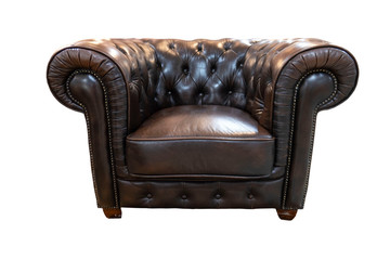 Vintage style leather chair isolated on white background of file with Clipping Path .