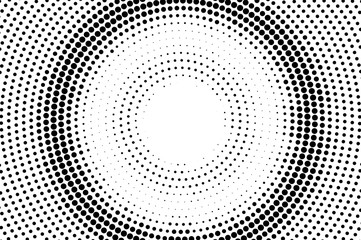 Black on white halftone vector texture. Concentrated circle dotted gradient. Rough dotwork surface for vintage effect.