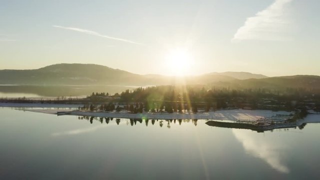 Sunset View Sandpoint Idaho Snowy Winter Day Aerial Flight