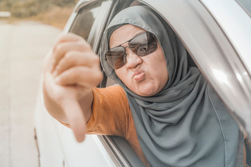 Fototapeta premium Angry Muslim Lady Driver, Screaming fron Her Car