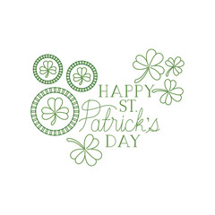 st patricks day label with clover and elf hat icons