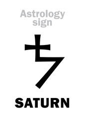 Astrology Alphabet: SATURN, classic major planet. Hieroglyphics character sign (medieval kabbalistic symbol).