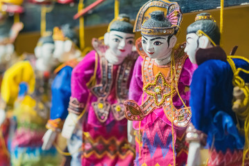 Traditional handicraft puppets for sale  in the ancient pagoda in Bagan, Myanmar